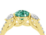 Yellow gold Three-Stone Pear Cut Green Sapphire Ring with Pavé Band and Prong Setting_16