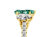 Yellow gold Three-Stone Pear Cut Green Sapphire Ring with Pavé Band and Prong Setting_17