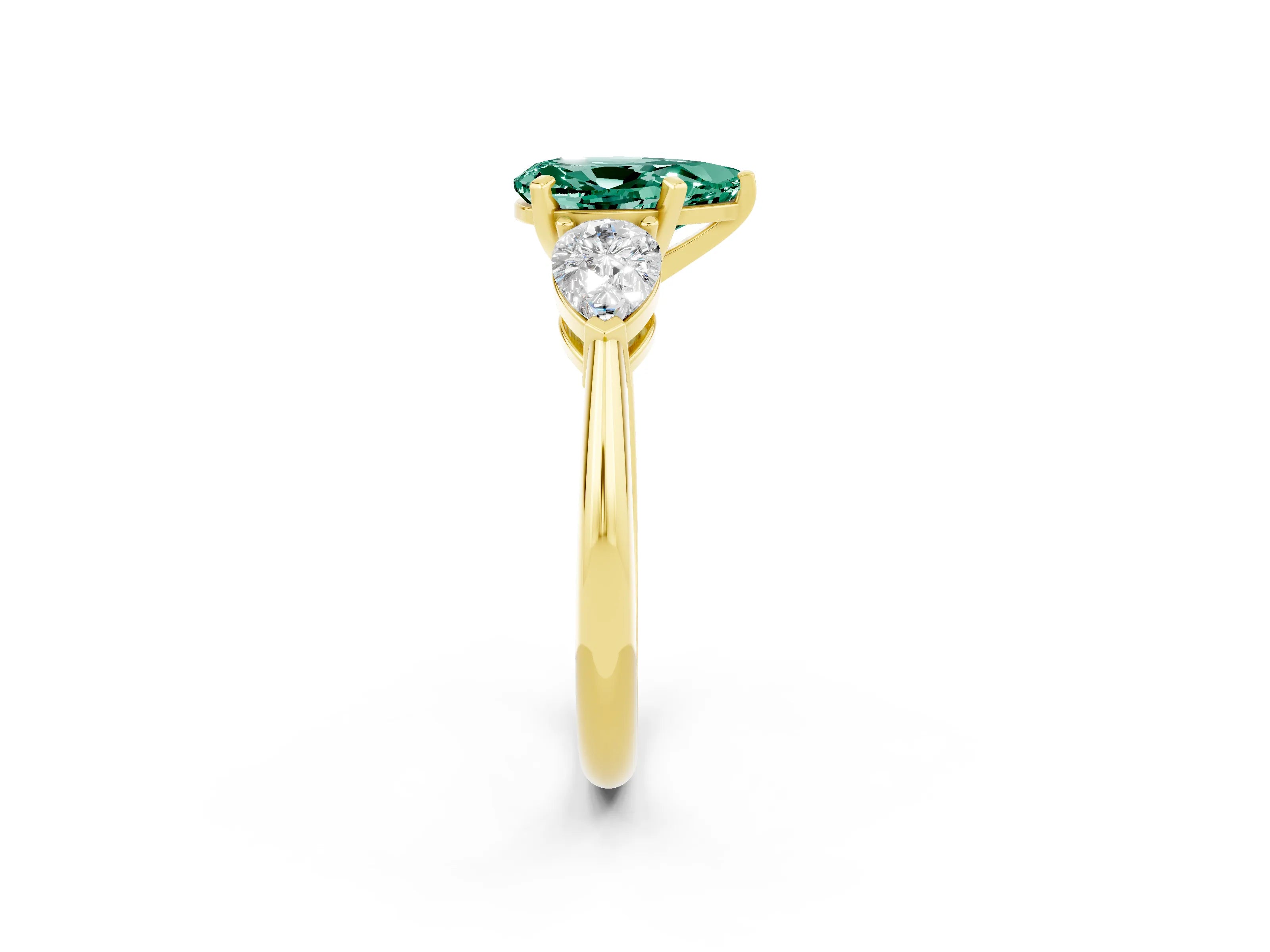 Yellow gold Three-Stone Pear Cut Green Sapphire Ring with Pear Side Stones and Four-Prong Setting_2
