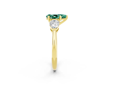 Yellow gold Three-Stone Pear Cut Green Sapphire Ring with Pear Side Stones and Four-Prong Setting_2