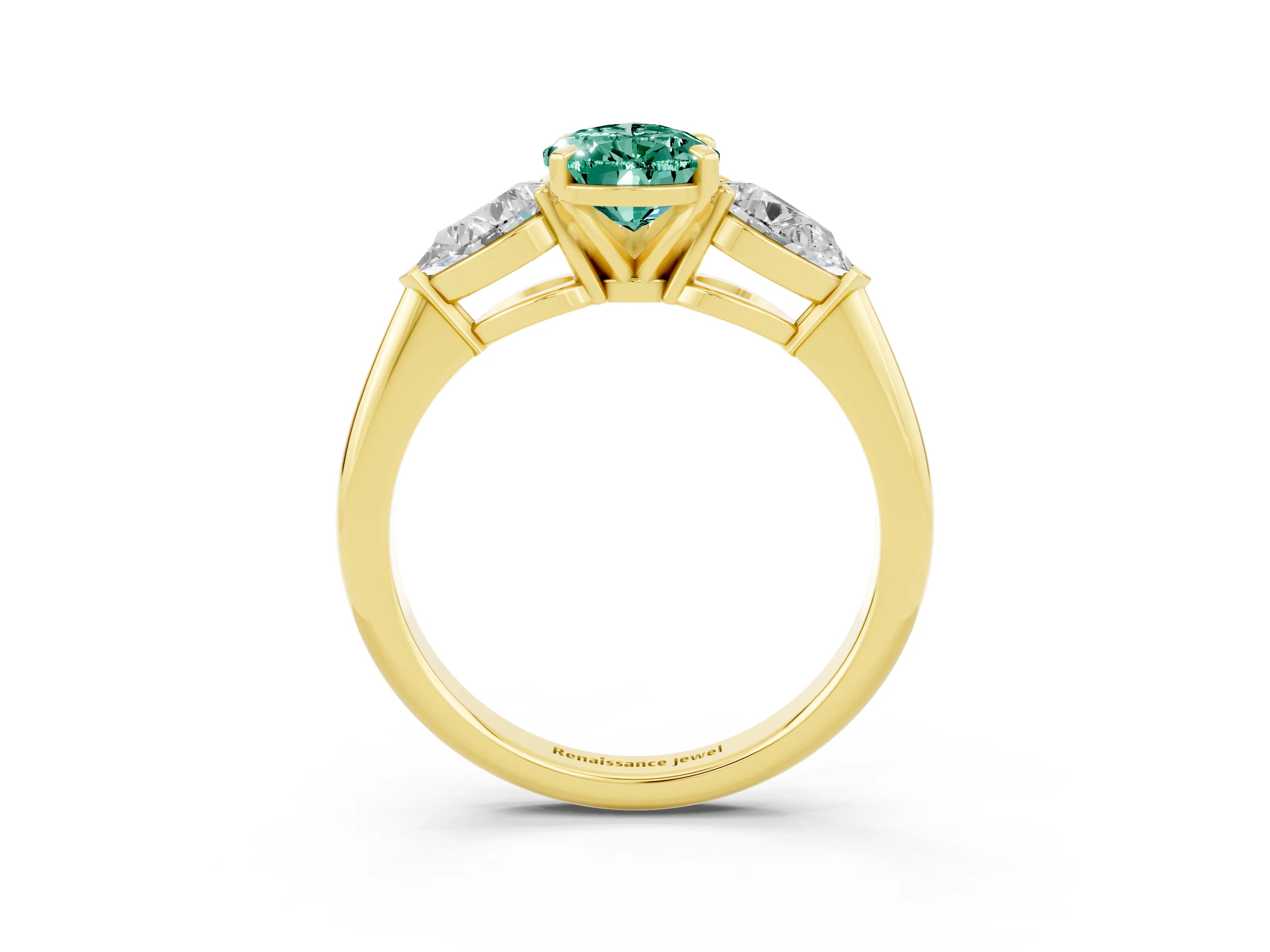 Yellow gold Three-Stone Pear Cut Green Sapphire Ring with Pear Side Stones and Four-Prong Setting_3