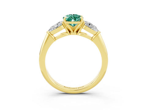 Yellow gold Three-Stone Pear Cut Green Sapphire Ring with Pear Side Stones and Four-Prong Setting_3