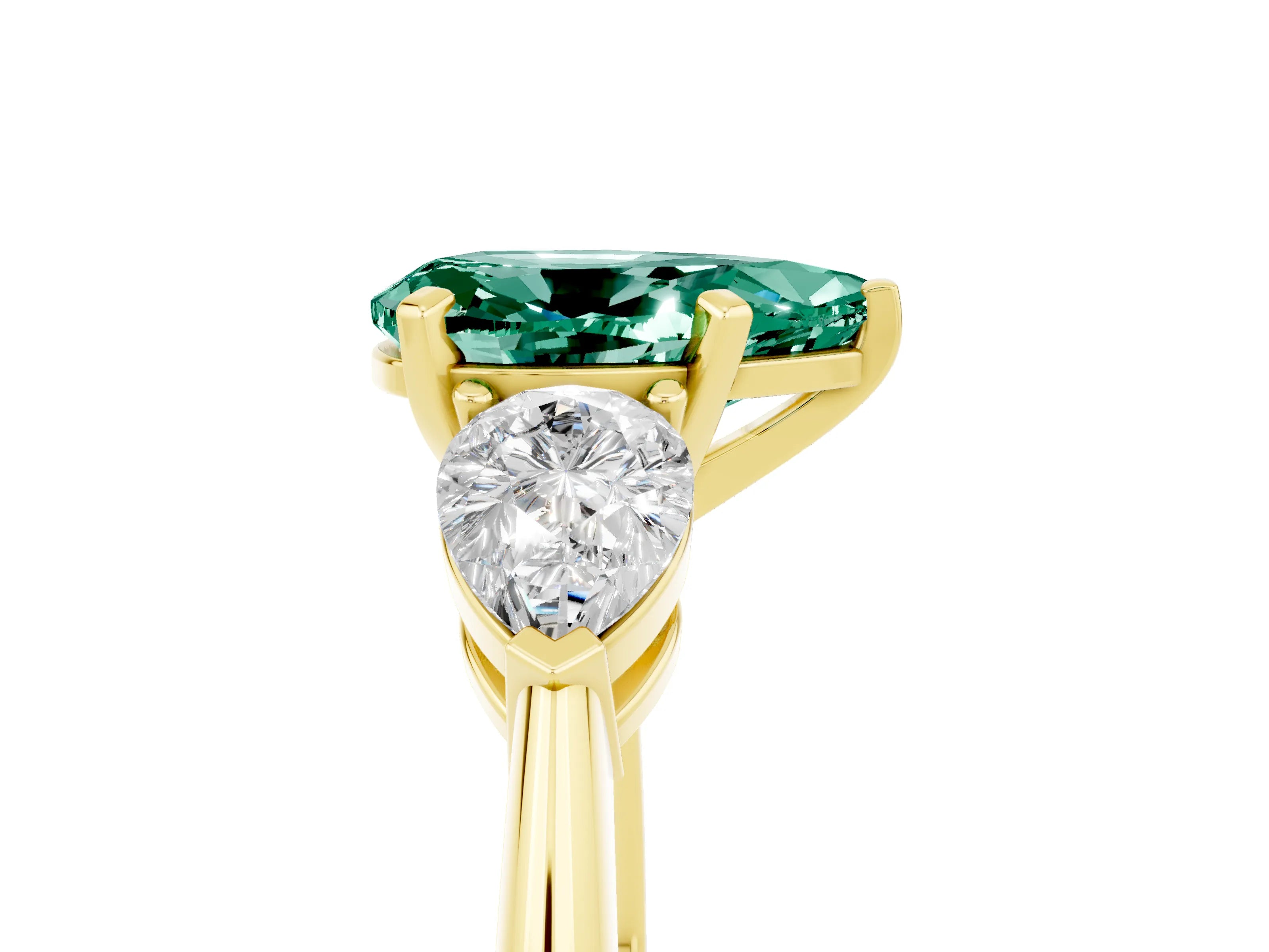 Yellow gold Three-Stone Pear Cut Green Sapphire Ring with Pear Side Stones and Four-Prong Setting_5