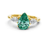 Yellow gold Three-Stone Pear Cut Green Sapphire Ring with Pear  Side Stones in Four-Prong Setting_12