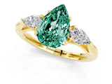 Yellow gold Three-Stone Pear Cut Green Sapphire Ring with Pear  Side Stones in Four-Prong Setting_13