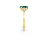 Yellow gold Three-Stone Pear Cut Green Sapphire Ring with Pear  Side Stones in Four-Prong Setting_14