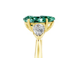Yellow gold Three-Stone Pear Cut Green Sapphire Ring with Pear  Side Stones in Four-Prong Setting_17