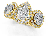 Yellow gold Three-Stone Pear Cut Halo Diamond Milgrain Band with Four-Prong Setting_4