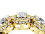 Yellow gold Three-Stone Pear Cut Halo Diamond Milgrain Band with Four-Prong Setting_7