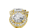 Yellow gold Three-Stone Pear Cut Halo Diamond Milgrain Band with Four-Prong Setting_8