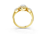 Yellow gold Three-Stone Pear Cut Halo Diamond Ring with Pave Band and Four-Prong Setting_10
