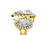 Yellow gold Three-Stone Pear Cut Halo Diamond Ring with Pave Band and Four-Prong Setting_12