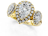 Yellow gold Three-Stone Pear Cut Halo Diamond Ring with Pave Band and Four-Prong Setting_8