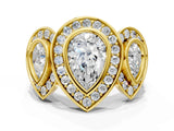 Yellow gold Three-Stone Pear Cut Halo Pavé Diamond Ring_3