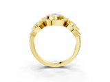 Yellow gold Three-Stone Pear Cut Halo Pavé Diamond Ring_6