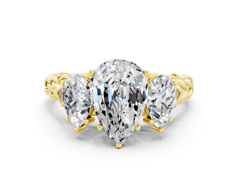 Yellow gold Three-Stone Pear Cut Moissanite Braided Band Ring with Four-Prong Setting_12