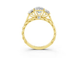 Yellow gold Three-Stone Pear Cut Moissanite Braided Band Ring with Four-Prong Setting_15