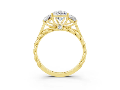 Yellow gold Three-Stone Pear Cut Moissanite Braided Band Ring with Four-Prong Setting_15