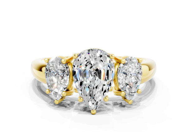 Yellow gold Three-Stone Pear Cut Moissanite Engagement Ring with Prong Setting