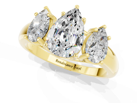 Yellow gold Three-Stone Pear Cut Moissanite Engagement Ring with Prong Setting_1