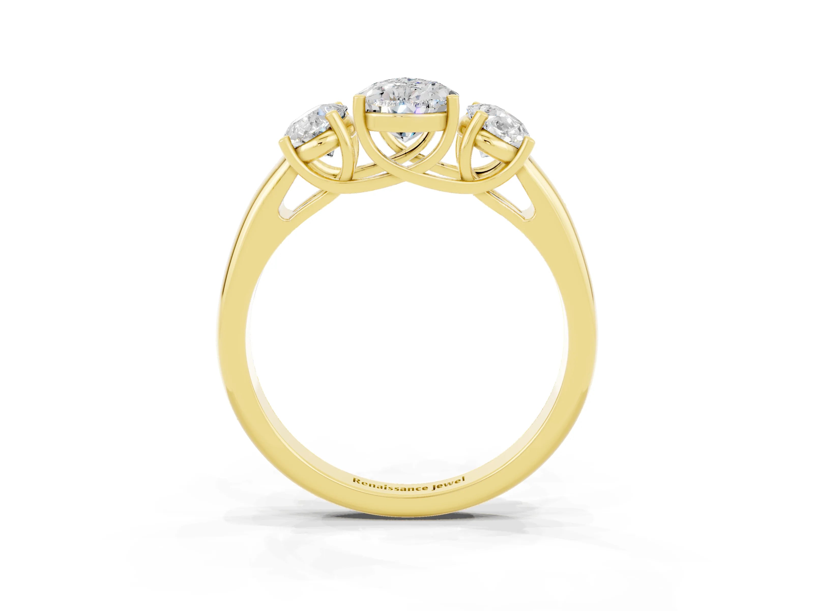Yellow gold Three-Stone Pear Cut Moissanite Engagement Ring with Prong Setting_3