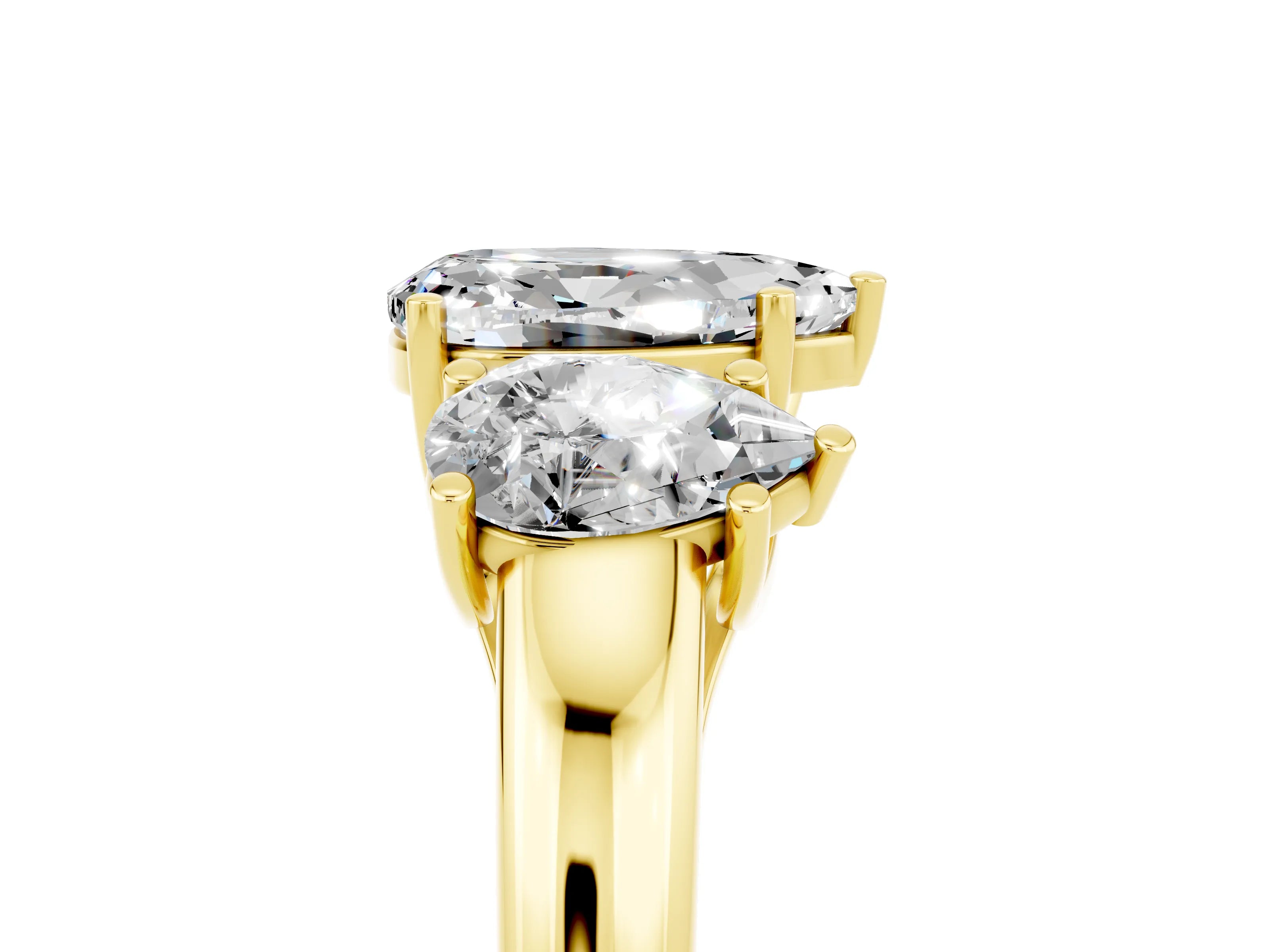 Yellow gold Three-Stone Pear Cut Moissanite Engagement Ring with Prong Setting_5