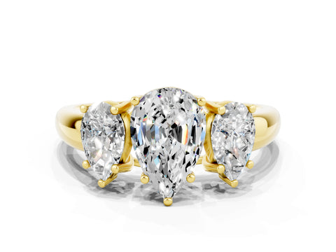 Yellow gold Three-Stone Pear Cut Moissanite Engagement Ring with Prong Setting