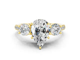 Yellow gold Three-Stone Pear Cut Moissanite Pavé Band with Four-Prong Setting