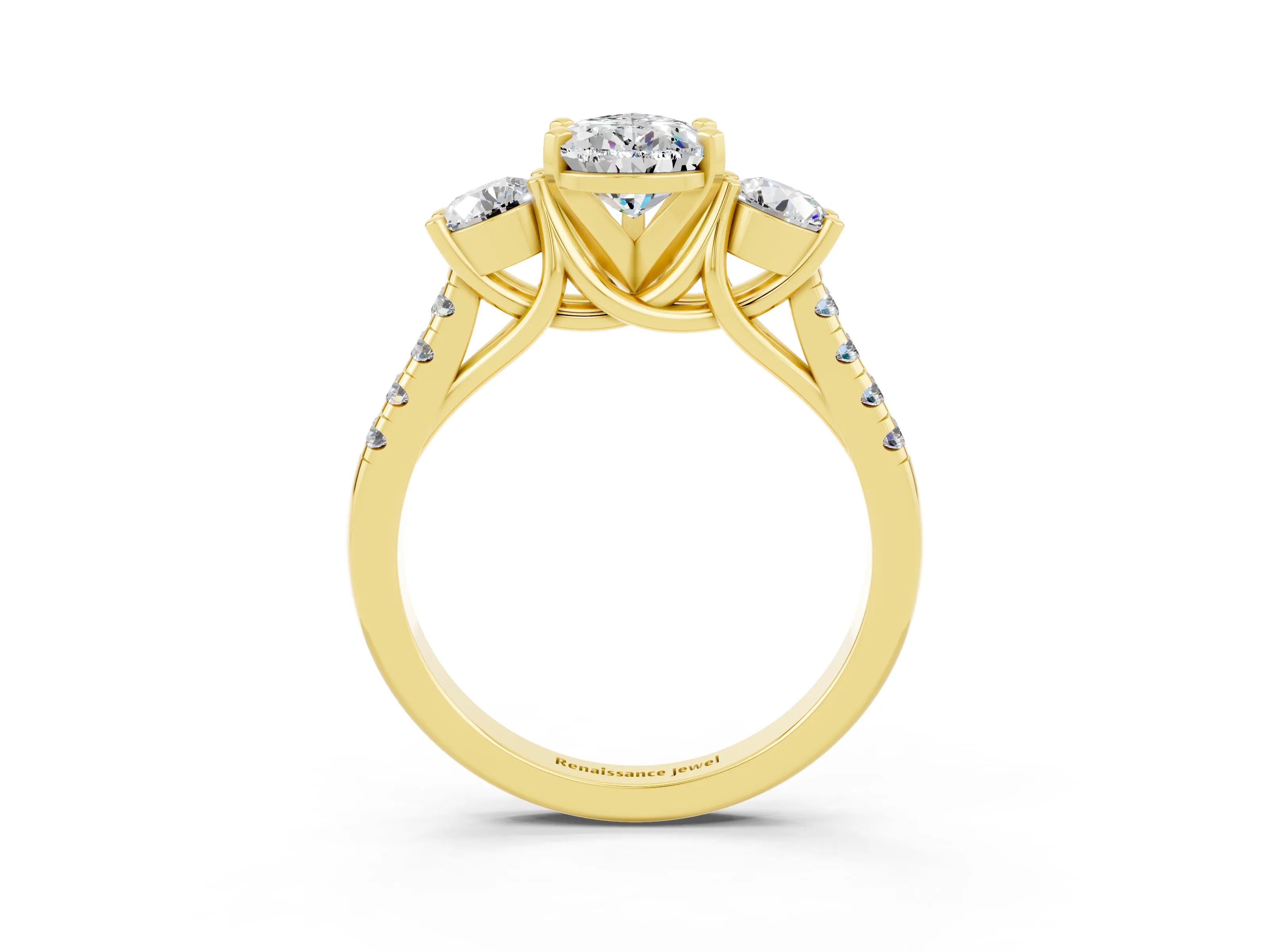 Yellow gold Three-Stone Pear Cut Moissanite Pavé Band with Four-Prong Setting_3