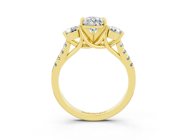 Yellow gold Three-Stone Pear Cut Moissanite Pavé Band with Four-Prong Setting