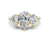 Yellow gold Three-Stone Pear Cut Moissanite Ring with Pavé Band and Prong Setting_12