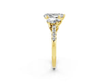 Yellow gold Three-Stone Pear Cut Moissanite Ring with Pavé Band and Prong Setting_14