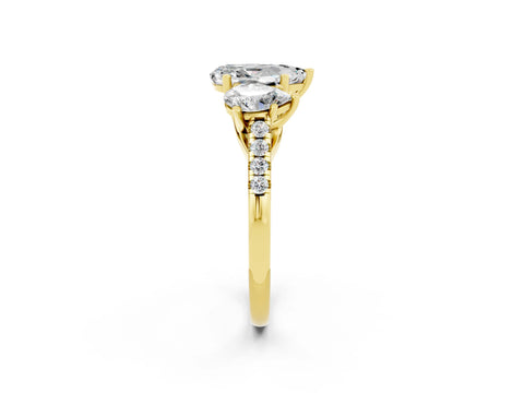 Yellow gold Three-Stone Pear Cut Moissanite Ring with Pavé Band and Prong Setting_14