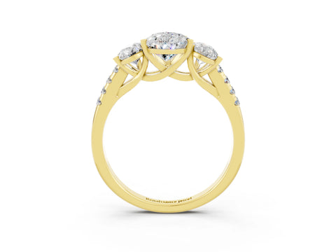 Yellow gold Three-Stone Pear Cut Moissanite Ring with Pavé Band and Prong Setting_15
