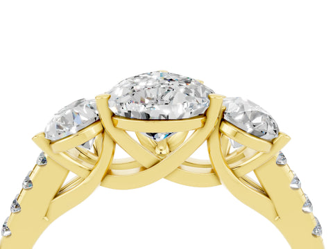 Yellow gold Three-Stone Pear Cut Moissanite Ring with Pavé Band and Prong Setting_16