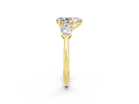 Yellow gold Three-Stone Pear Cut Moissanite Ring with Pear Side Stones and Four-Prong Setting_2