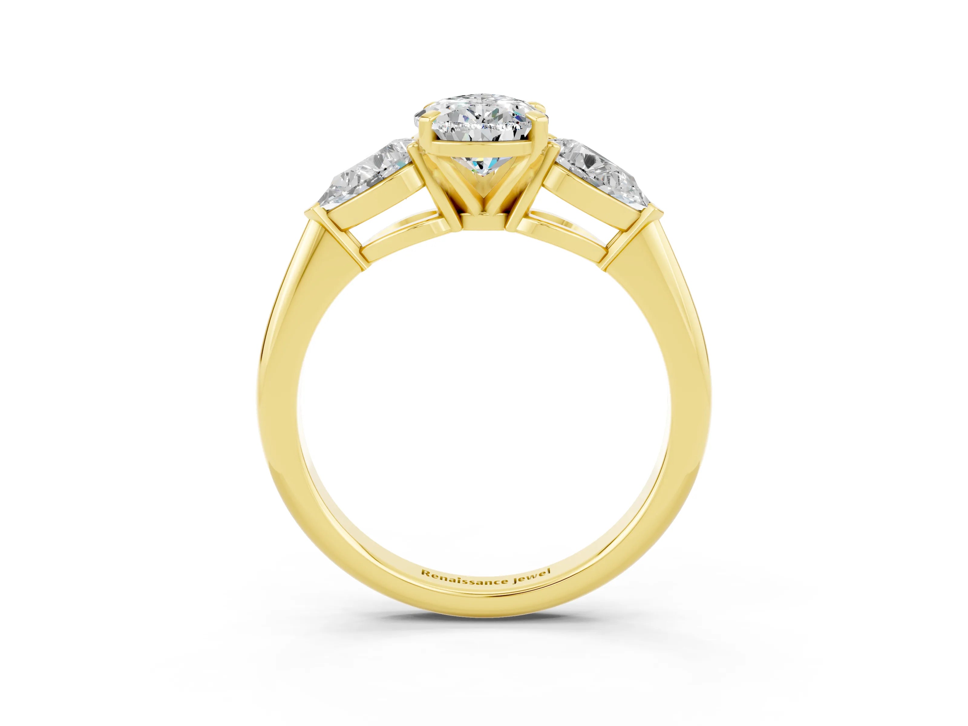 Yellow gold Three-Stone Pear Cut Moissanite Ring with Pear Side Stones and Four-Prong Setting_3