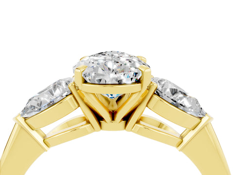 Yellow gold Three-Stone Pear Cut Moissanite Ring with Pear Side Stones and Four-Prong Setting_4