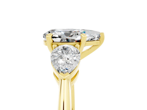 Yellow gold Three-Stone Pear Cut Moissanite Ring with Pear Side Stones and Four-Prong Setting_5
