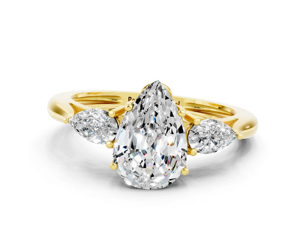 Yellow gold Three-Stone Pear Cut Moissanite Ring with Pear  Side Stones in Four-Prong Setting