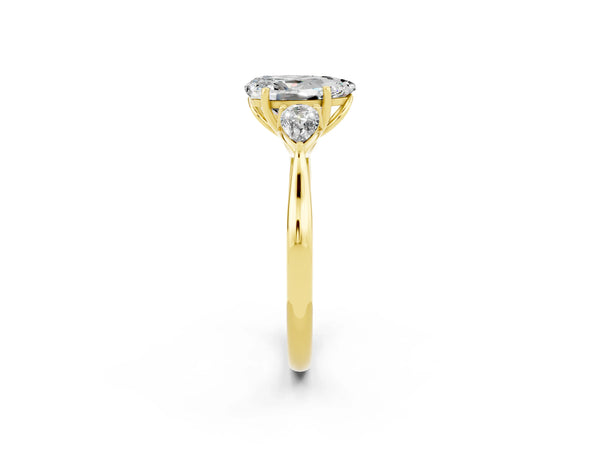 Yellow gold Three-Stone Pear Cut Moissanite Ring with Pear  Side Stones in Four-Prong Setting