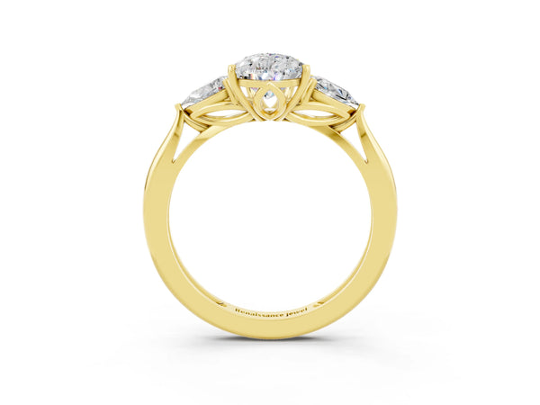 Yellow gold Three-Stone Pear Cut Moissanite Ring with Pear  Side Stones in Four-Prong Setting