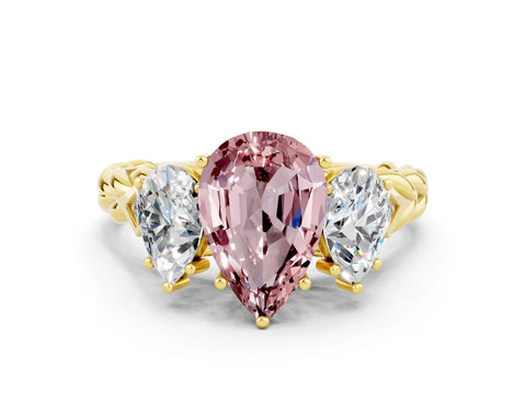 Yellow gold Three-Stone Pear Cut Morganite Braided Band Ring with Four-Prong Setting_12