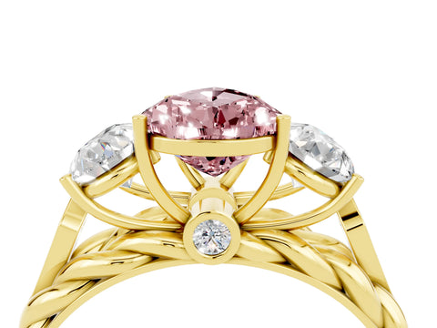 Yellow gold Three-Stone Pear Cut Morganite Braided Band Ring with Four-Prong Setting_16