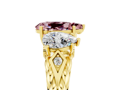 Yellow gold Three-Stone Pear Cut Morganite Braided Band Ring with Four-Prong Setting_17