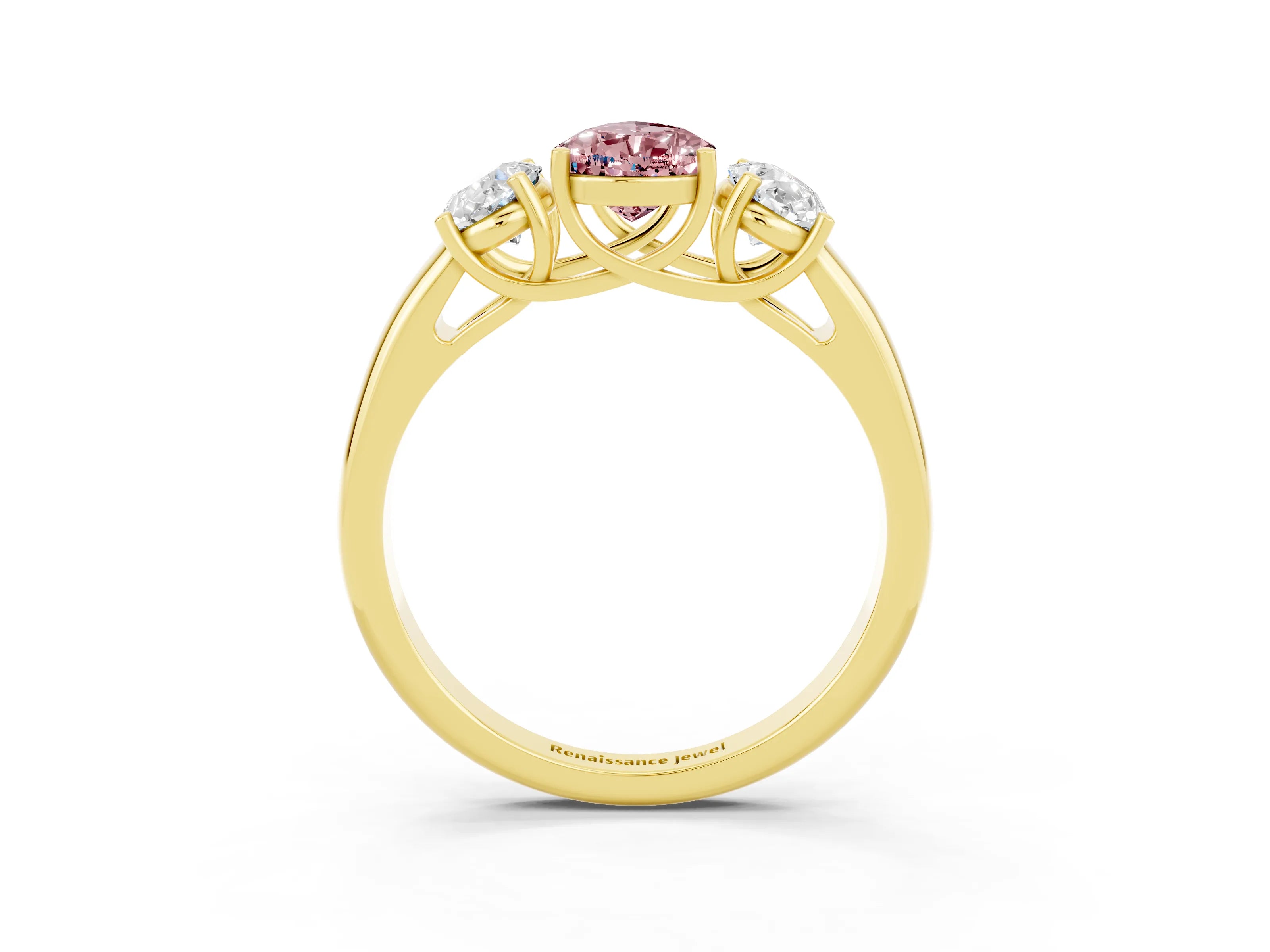Yellow gold Three-Stone Pear Cut Morganite Engagement Ring with Prong Setting_3