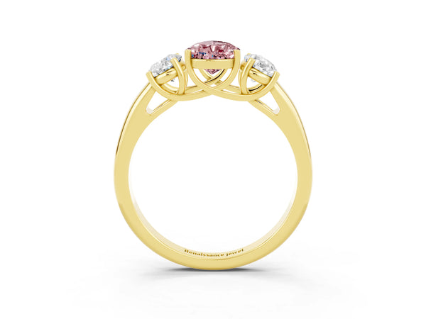 Yellow gold Three-Stone Pear Cut Morganite Engagement Ring with Prong Setting