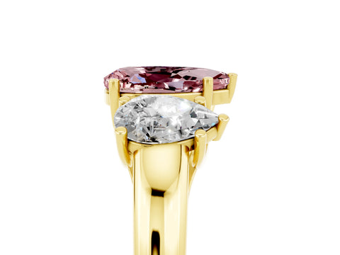 Yellow gold Three-Stone Pear Cut Morganite Engagement Ring with Prong Setting_5