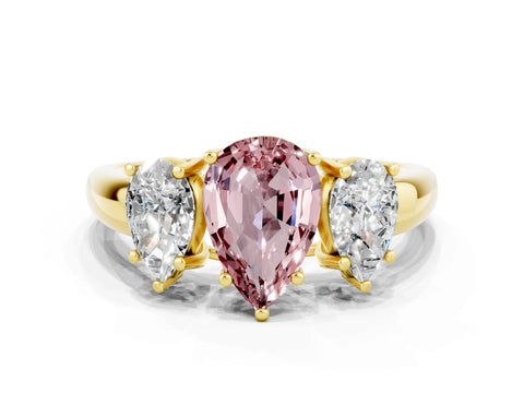 Yellow gold Three-Stone Pear Cut Morganite Engagement Ring with Prong Setting