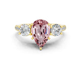 Yellow gold Three-Stone Pear Cut Morganite Pavé Band with Four-Prong Setting